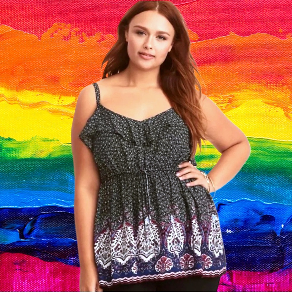 Torrid Women’s plus-size Black & Purple Patterned Spaghetti-Strap Tank Top💜💜3X